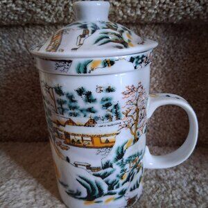 Yu Tai Winter in Japan 3 Piece Ceramic Porcelain Tea Steeping/Infuser Mug